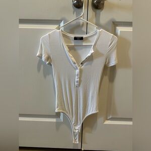 Vici White Ribbed Button-Up Top